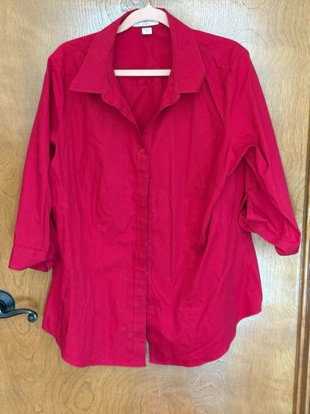 Coldwater Creek No Iron Button Down Shirt Size XL 16 Red 3/4 Sleeve